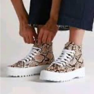 Superga Ankle Boots Tan Snake Synthetic Leather 2341 Womens Size 6.5 US LIKE NEW